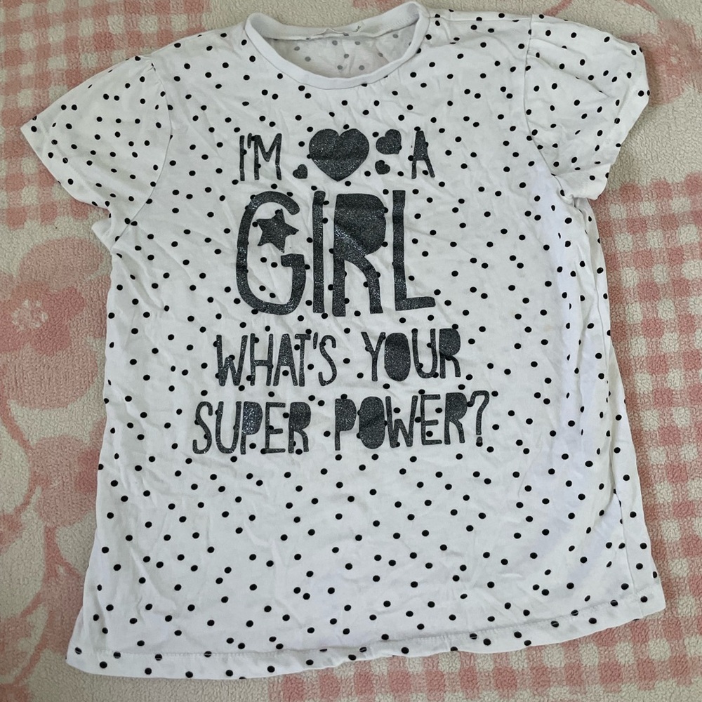 White and Black Poko-Dot Graphic Girls Shirt/Tee Kids Size 11-12